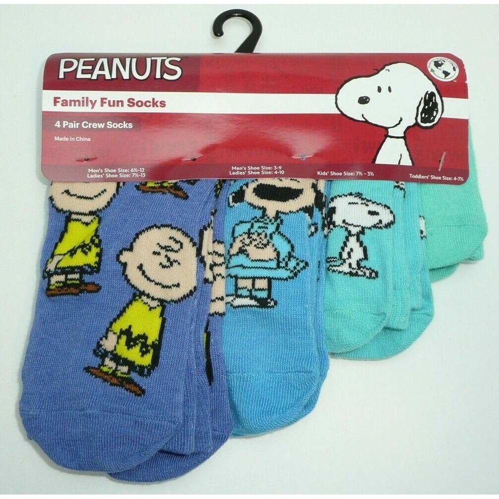 Peanuts Family Fun Crew Socks 4 Pairs For Dad Mom Kids Baby Snoopy Charlie Brown